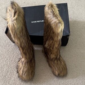 Shoe Republic LA Faux Fur Knee-High Boots in Brown NEW